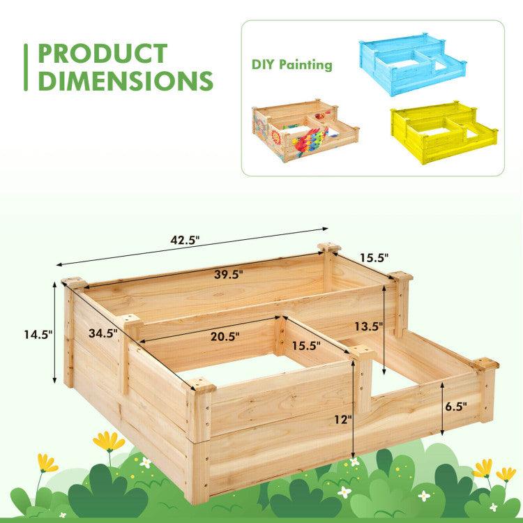 LazyLawn™ 3-Tier Wooden Raised Garden Bed with Open-Ended Base - Lazy Pro