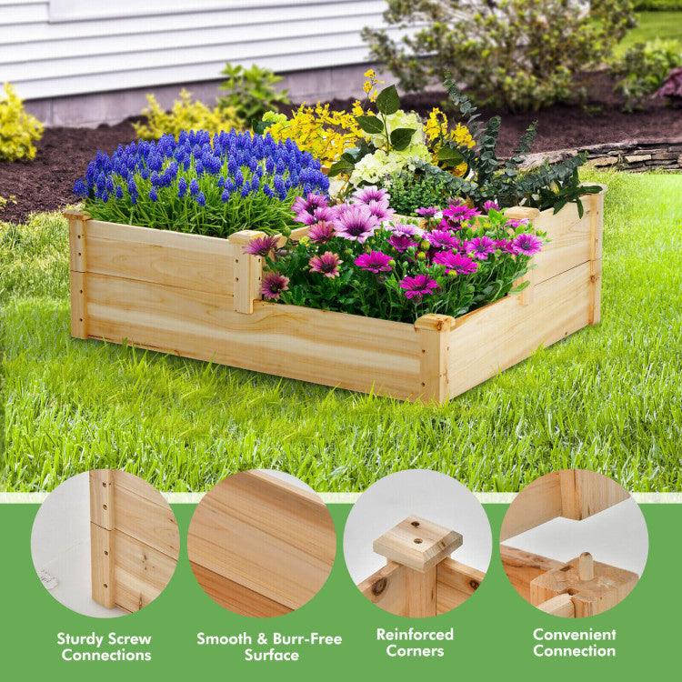 LazyLawn™ 3-Tier Wooden Raised Garden Bed with Open-Ended Base - Lazy Pro