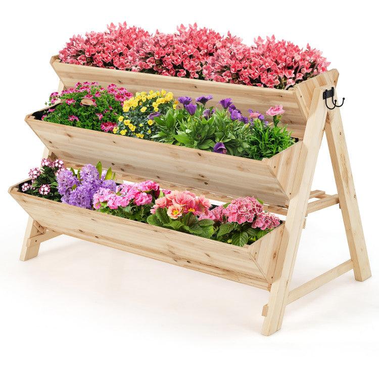 LazyLawn™ 3 Tier Wooden Vertical Raised Garden Bed with Storage Shelf - Lazy Pro