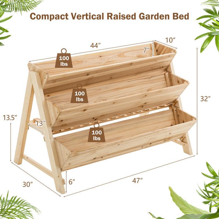 LazyLawn™ 3 Tier Wooden Vertical Raised Garden Bed with Storage Shelf - Lazy Pro