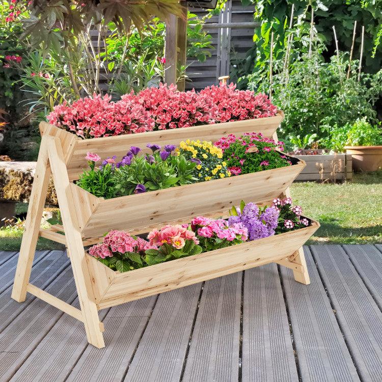 LazyLawn™ 3 Tier Wooden Vertical Raised Garden Bed with Storage Shelf - Lazy Pro