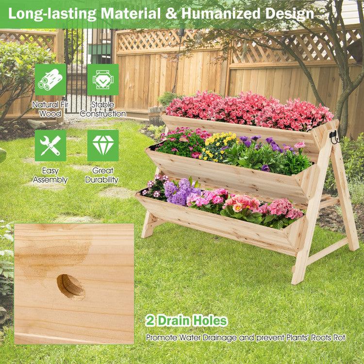 LazyLawn™ 3 Tier Wooden Vertical Raised Garden Bed with Storage Shelf - Lazy Pro