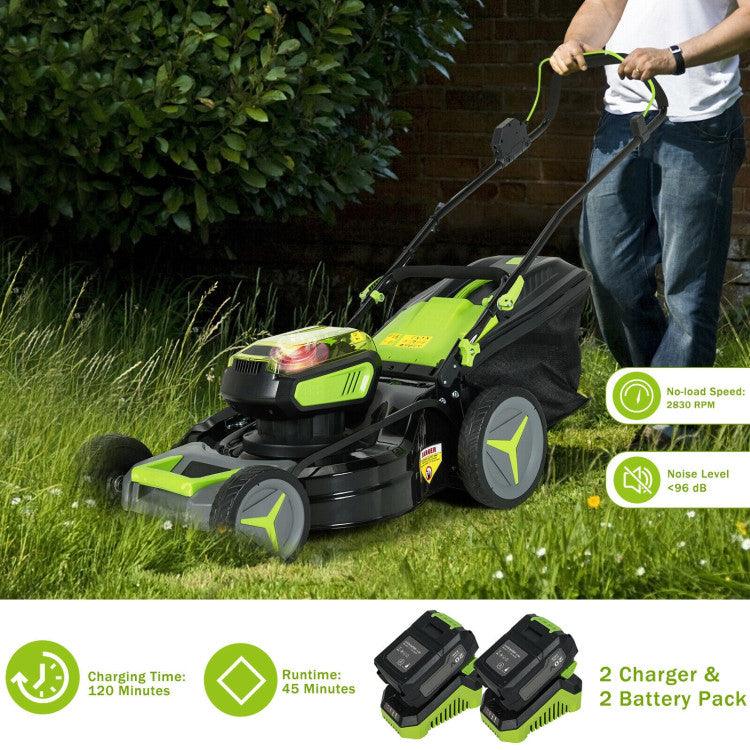 LazyLawn™ 40V 18 Inch Brushless Cordless Push Lawn Mower 4.0Ah Batteries and 2 Chargers - Lazy Pro