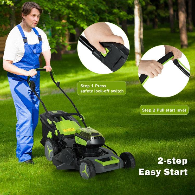 LazyLawn™ 40V 18 Inch Brushless Cordless Push Lawn Mower 4.0Ah Batteries and 2 Chargers - Lazy Pro