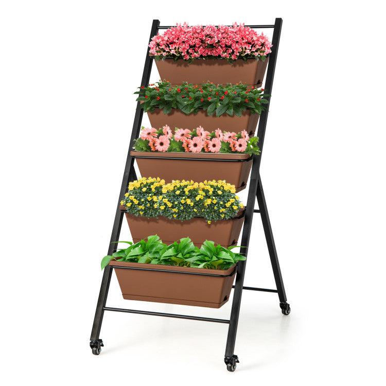 LazyLawn™ 5-Tier Vertical Raised Garden Bed with Wheels and Container Boxes - Lazy Pro