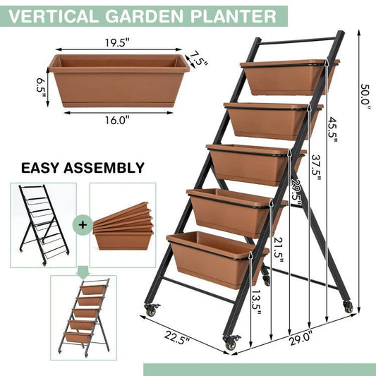 LazyLawn™ 5-Tier Vertical Raised Garden Bed with Wheels and Container Boxes