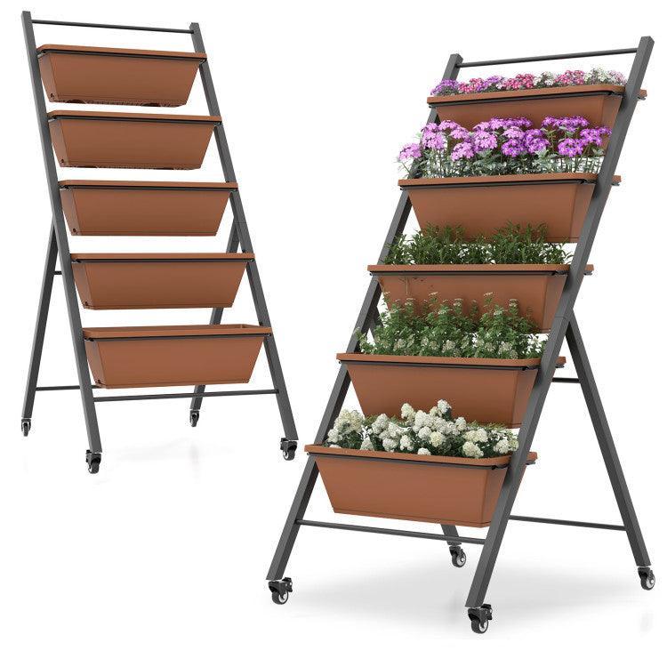 LazyLawn™ 5-Tier Vertical Raised Garden Bed with Wheels and Container Boxes - Lazy Pro