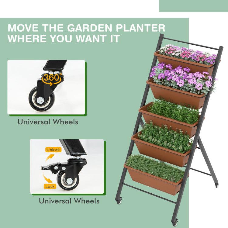 LazyLawn™ 5-Tier Vertical Raised Garden Bed with Wheels and Container Boxes - Lazy Pro