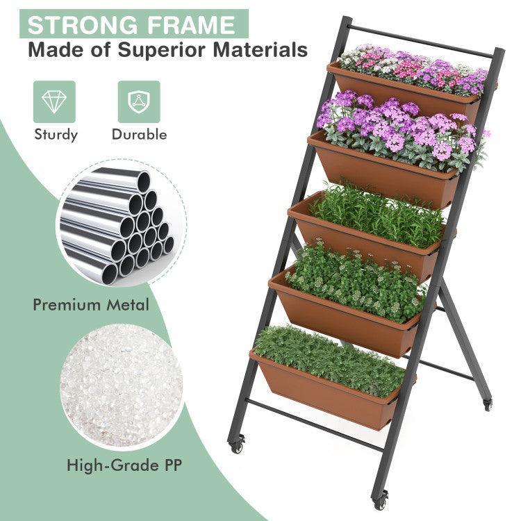 LazyLawn™ 5-Tier Vertical Raised Garden Bed with Wheels and Container Boxes - Lazy Pro