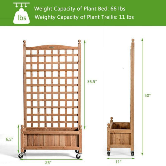 LazyLawn™ 50 Inch Wood Planter Box with Trellis Mobile Raised Bed for Climbing Plant
