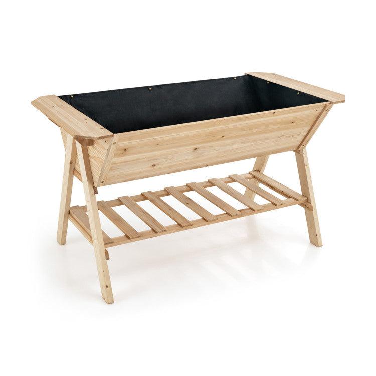 LazyLawn™ Raised Wood Garden Bed with Shelf and Liner - Lazy Pro