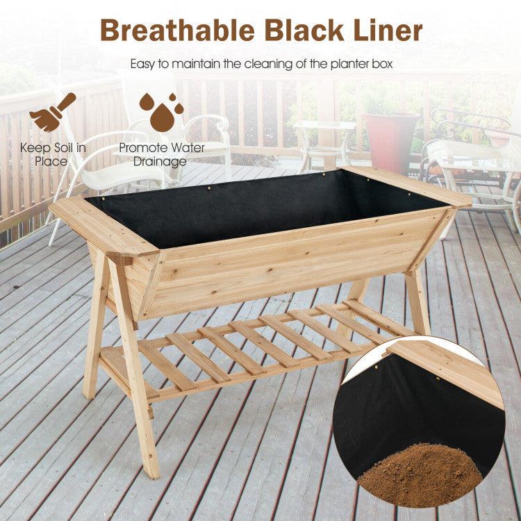 LazyLawn™ Raised Wood Garden Bed with Shelf and Liner - Lazy Pro