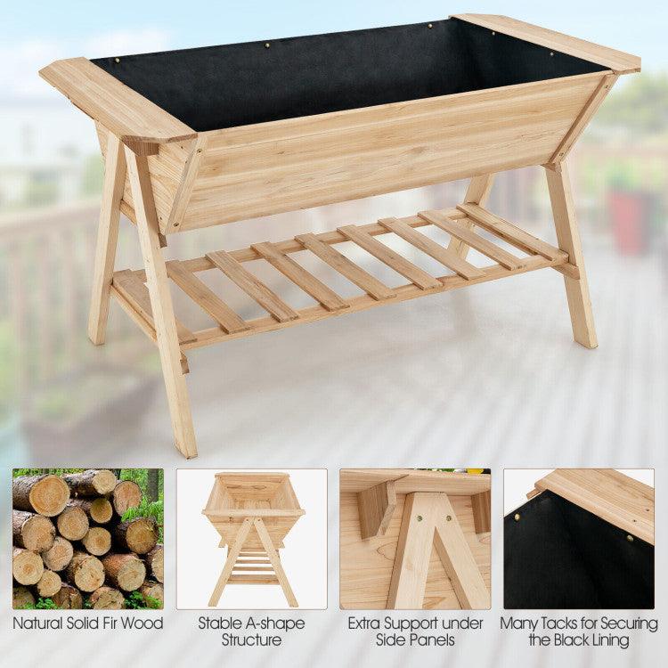 LazyLawn™ Raised Wood Garden Bed with Shelf and Liner - Lazy Pro