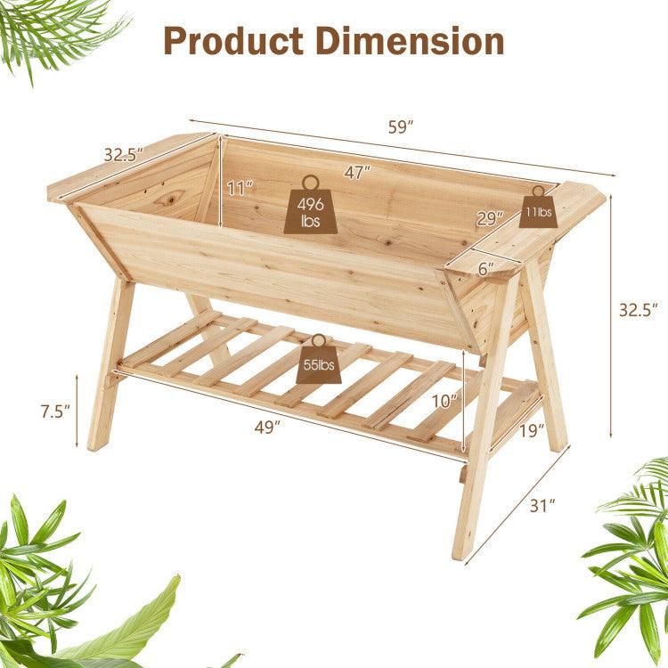 LazyLawn™ Raised Wood Garden Bed with Shelf and Liner - Lazy Pro