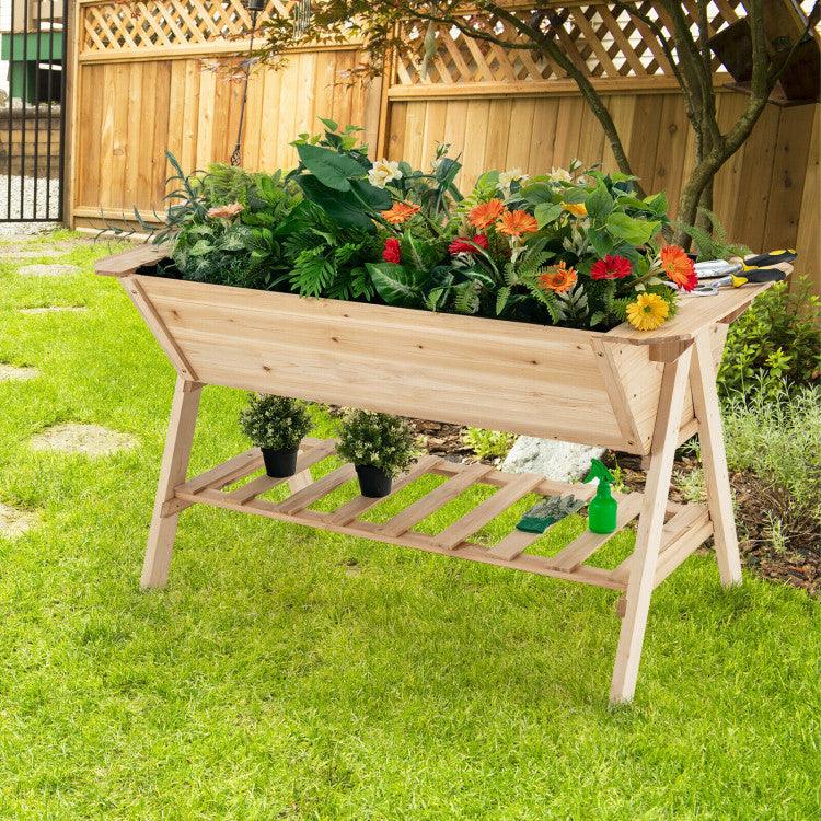 LazyLawn™ Raised Wood Garden Bed with Shelf and Liner - Lazy Pro