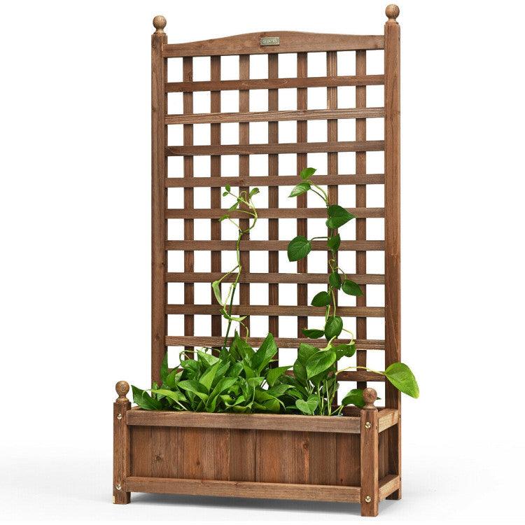 LazyLawn™ Solid Free Standing Wood Planter Box with Trellis for Garden - Lazy Pro