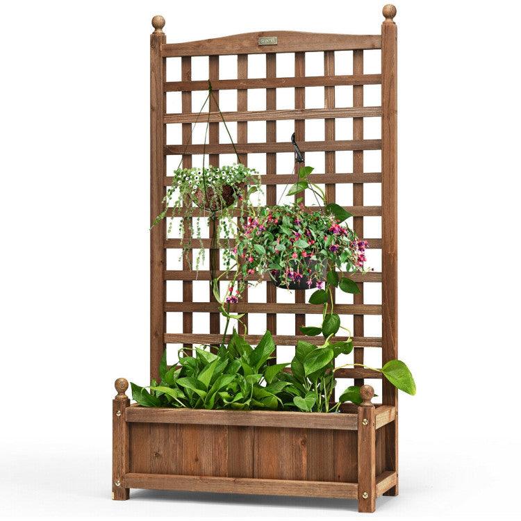 LazyLawn™ Solid Free Standing Wood Planter Box with Trellis for Garden - Lazy Pro