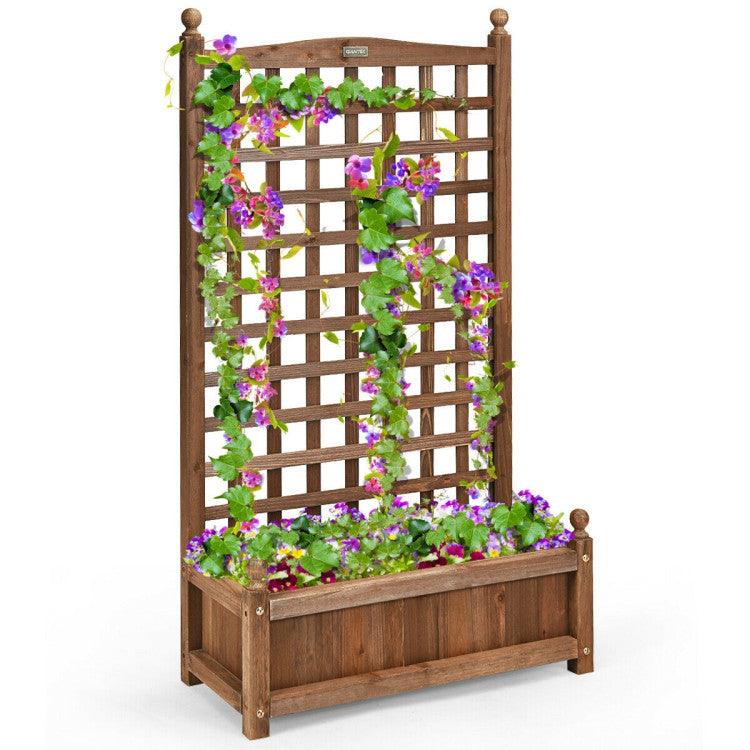 LazyLawn™ Solid Free Standing Wood Planter Box with Trellis for Garden - Lazy Pro