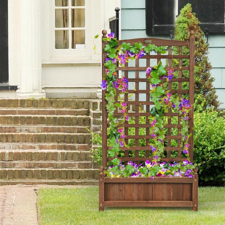 LazyLawn™ Solid Free Standing Wood Planter Box with Trellis for Garden - Lazy Pro