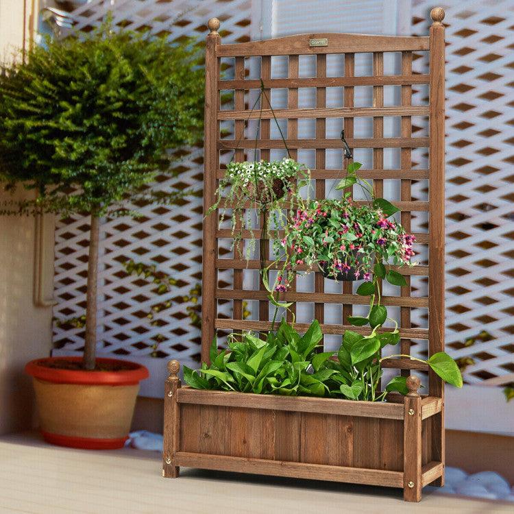 LazyLawn™ Solid Free Standing Wood Planter Box with Trellis for Garden - Lazy Pro