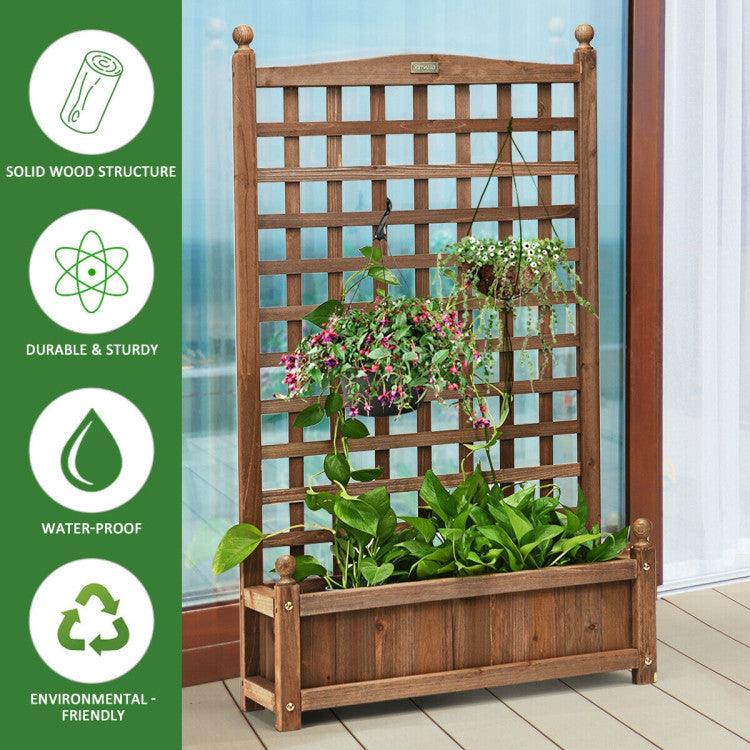 LazyLawn™ Solid Free Standing Wood Planter Box with Trellis for Garden - Lazy Pro