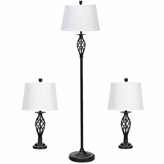 LazyLighting™ 2 Table Lamps 1 Floor Lamp Set with Fabric Shades