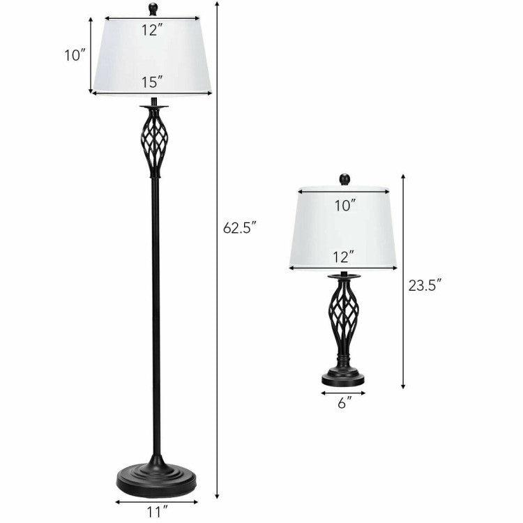 LazyLighting™ 2 Table Lamps 1 Floor Lamp Set with Fabric Shades - Lazy Pro