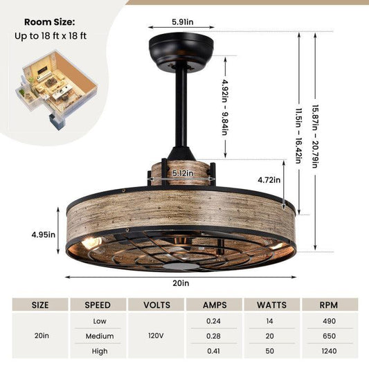 LazyLighting™ 20 Inch Caged Ceiling Fan with Light and 3 Wind Speeds