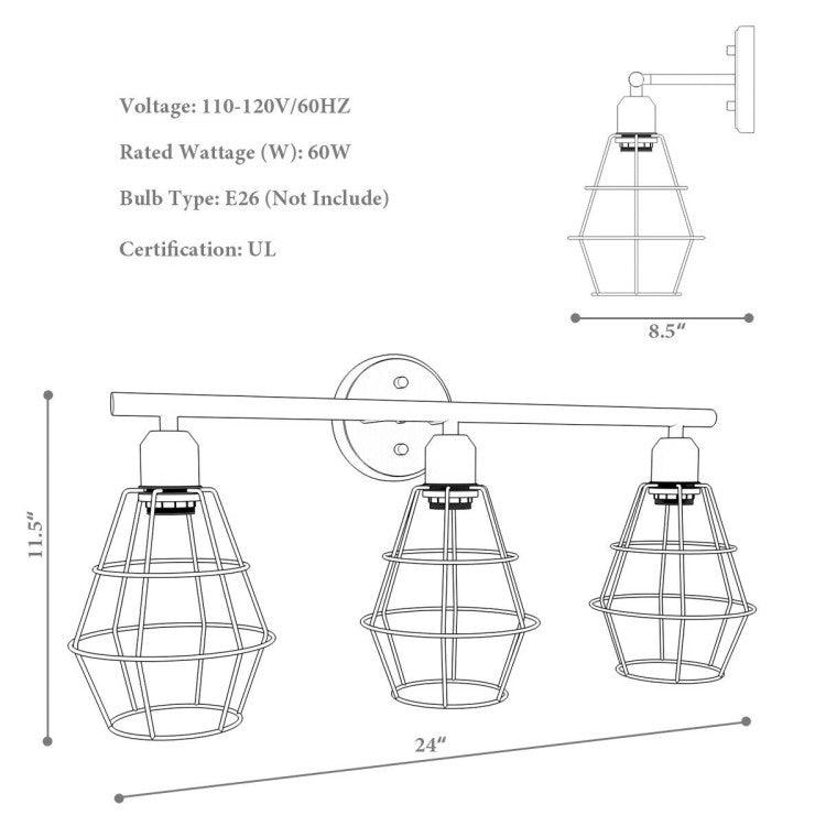 LazyLighting™ 3-Light Industrial Bathroom Vanity Cage Light Vintage Wall Lamp - Lazy Pro