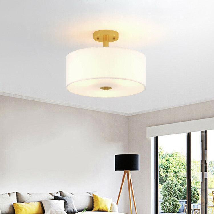 LazyLighting™ 3-Light Semi Flush Mount Ceiling Light Fixture Glass Drum Pendant Lamp - Lazy Pro