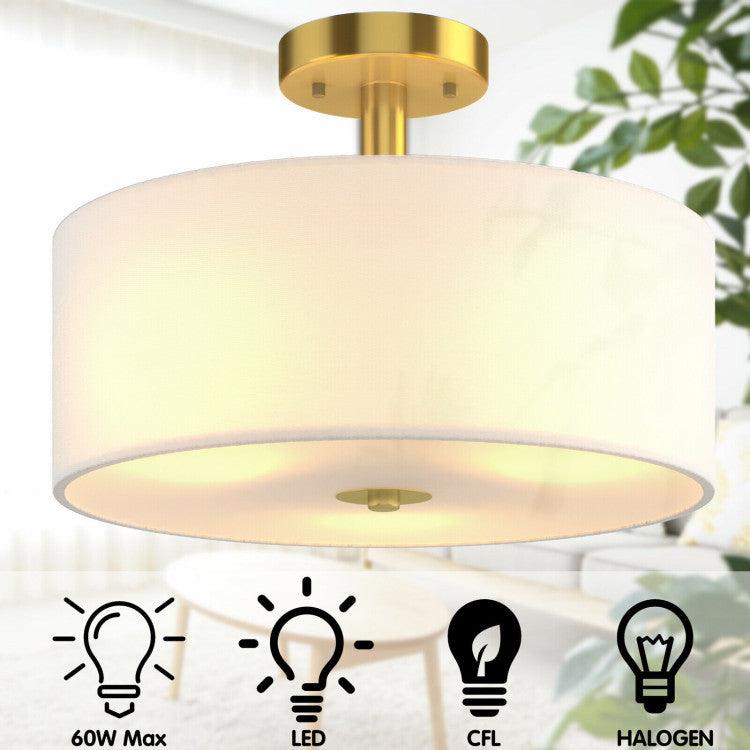 LazyLighting™ 3-Light Semi Flush Mount Ceiling Light Fixture Glass Drum Pendant Lamp - Lazy Pro