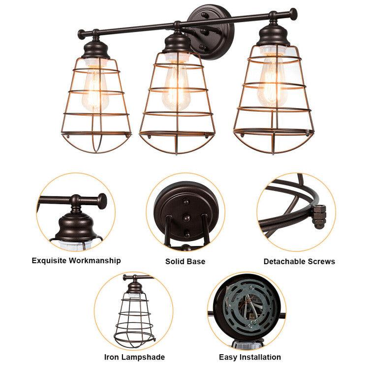 LazyLighting™ 3-Light Vanity Lamp Bathroom Fixture with Metal Wire Cage - Lazy Pro