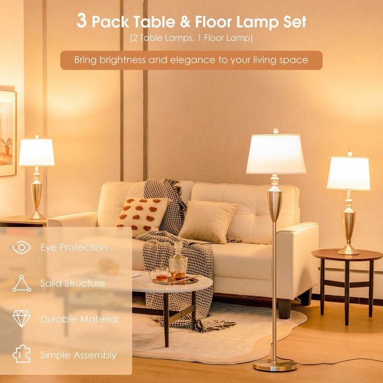 LazyLighting™ 3 Piece Lamp with Set Modern Floor Lamp and 2 Table Lamps - Lazy Pro