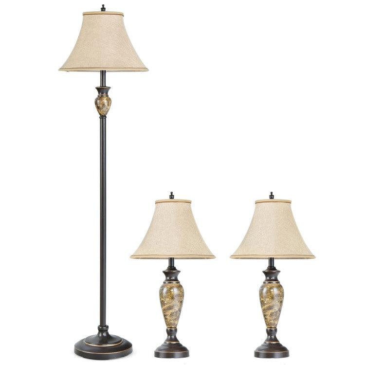 LazyLighting™ 3-Piece Table and Floor Lamp Set with Linen Fabric Lamp Shades - Lazy Pro