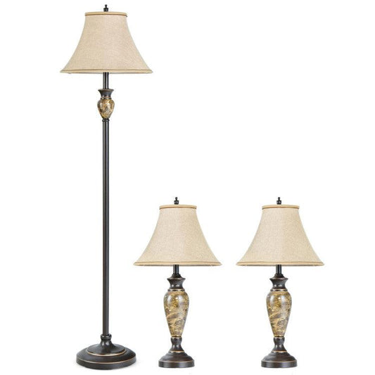 LazyLighting™ 3-Piece Table and Floor Lamp Set with Linen Fabric Lamp Shades