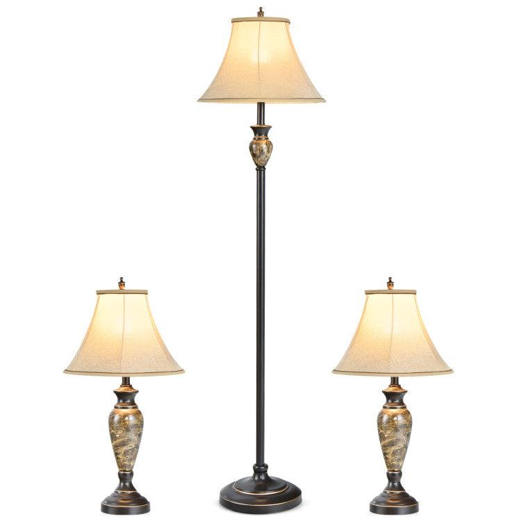 LazyLighting™ 3-Piece Table and Floor Lamp Set with Linen Fabric Lamp Shades - Lazy Pro