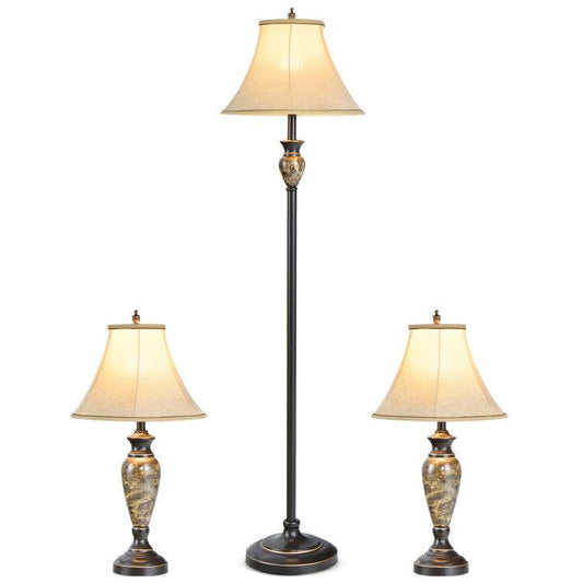 LazyLighting™ 3-Piece Table and Floor Lamp Set with Linen Fabric Lamp Shades