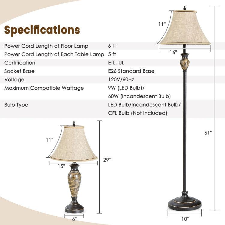 LazyLighting™ 3-Piece Table and Floor Lamp Set with Linen Fabric Lamp Shades - Lazy Pro