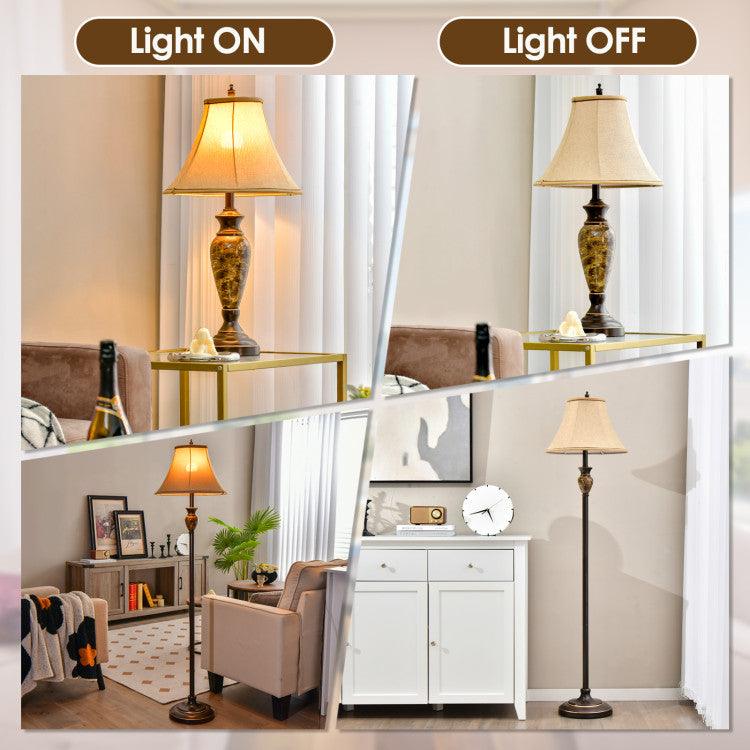 LazyLighting™ 3-Piece Table and Floor Lamp Set with Linen Fabric Lamp Shades - Lazy Pro