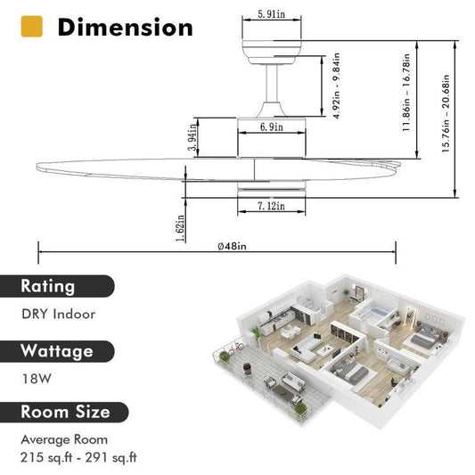 LazyLighting™ 48 Inch Wood Ceiling Fan with LED Lights and 6 Speed Levels