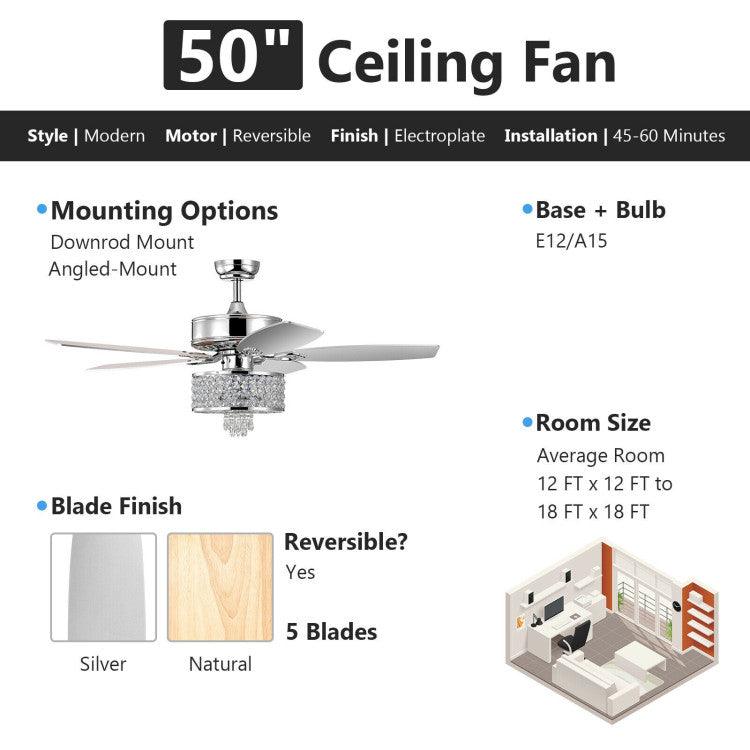 LazyLighting™ 50 Inch Electric Crystal Ceiling Fan with Light Adjustable Speed Remote Control - Lazy Pro