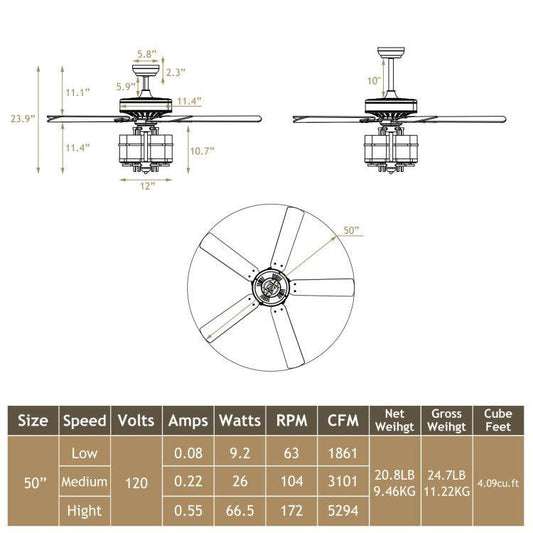 LazyLighting™ 50 Inch Noiseless Ceiling Fan Light with Explosion-proof Glass Lampshades