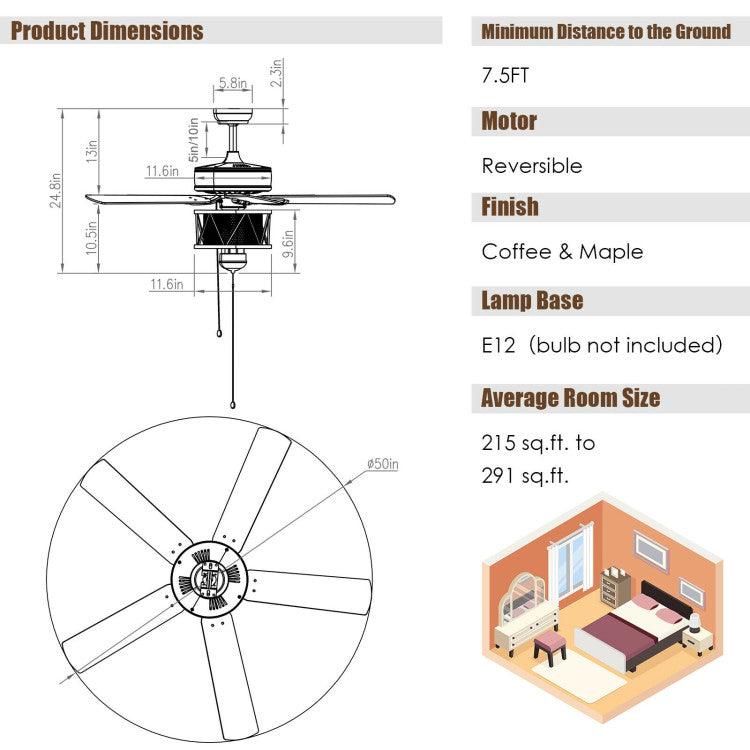 LazyLighting™ 50 Inches Ceiling Fan with Lights Reversible Blades and Pull Chain Control - Lazy Pro