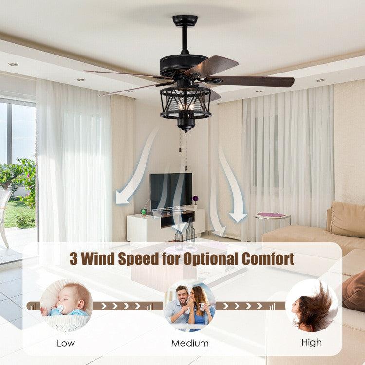 LazyLighting™ 50 Inches Ceiling Fan with Lights Reversible Blades and Pull Chain Control - Lazy Pro