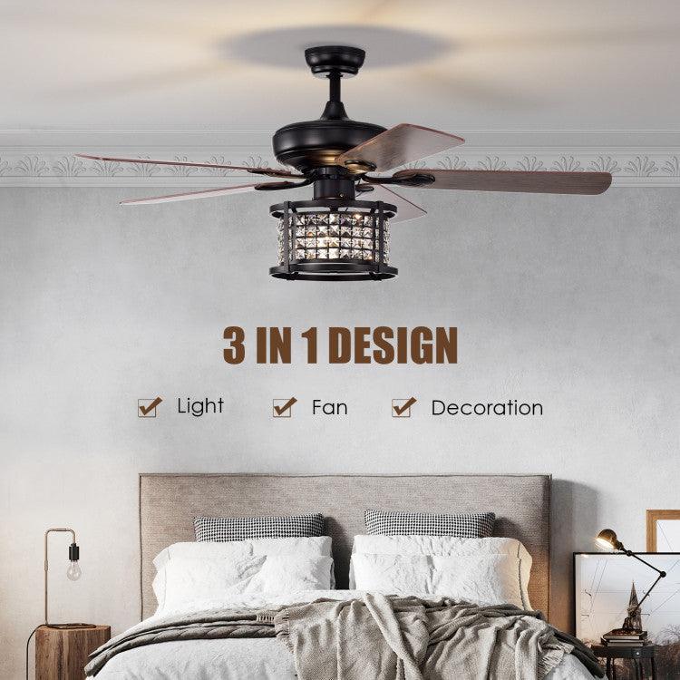 LazyLighting™ 52 Inch 3-Speed Crystal Ceiling Fan Light with Remote Control - Lazy Pro