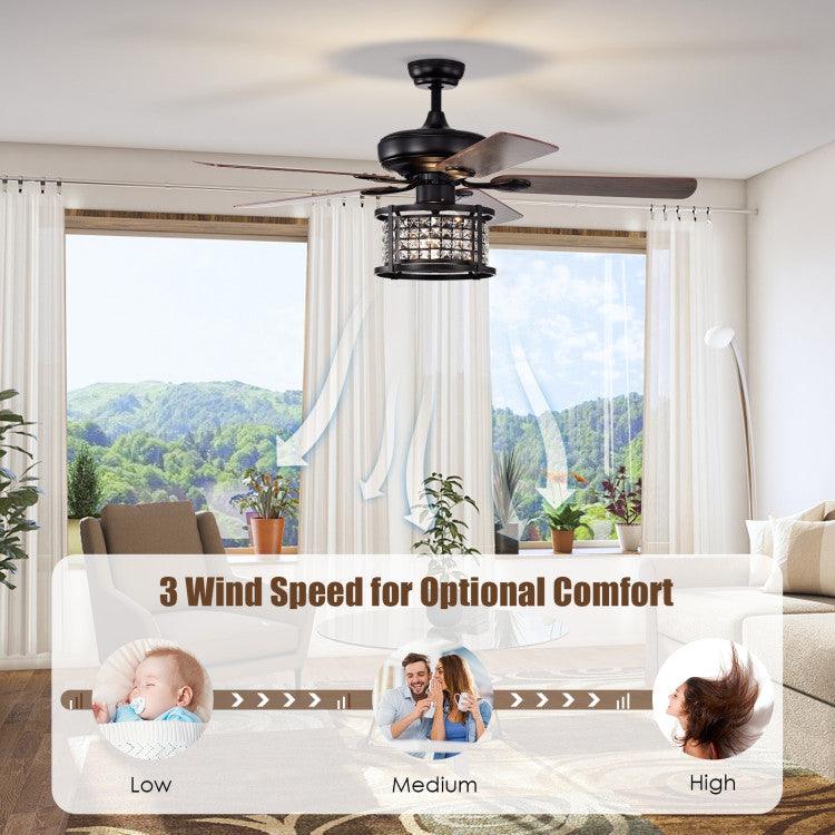 LazyLighting™ 52 Inch 3-Speed Crystal Ceiling Fan Light with Remote Control - Lazy Pro