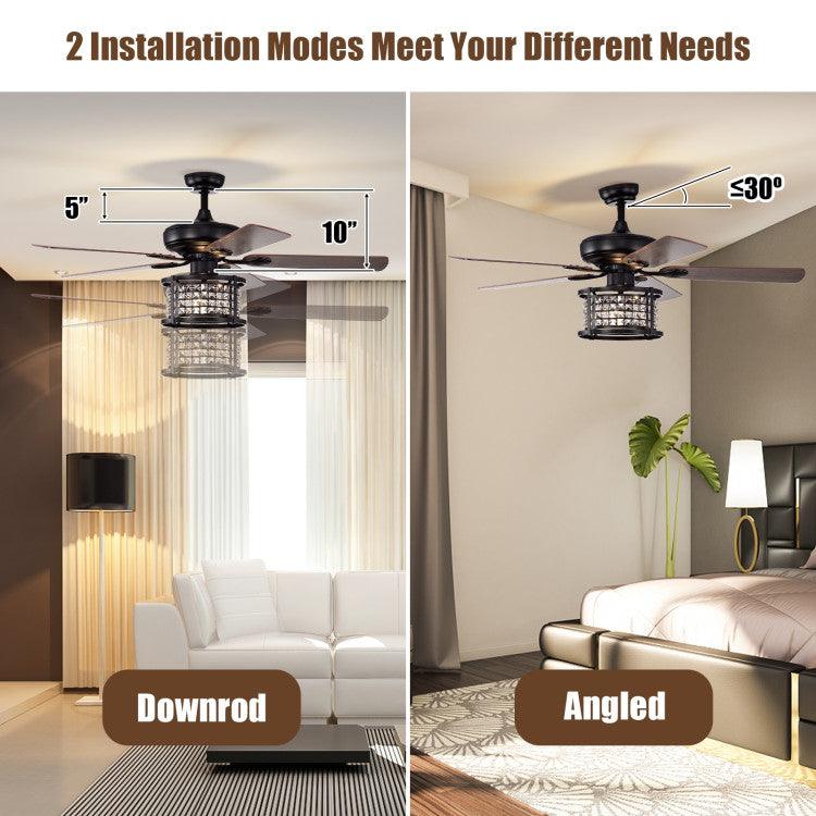 LazyLighting™ 52 Inch 3-Speed Crystal Ceiling Fan Light with Remote Control - Lazy Pro