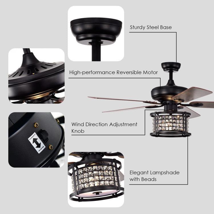 LazyLighting™ 52 Inch 3-Speed Crystal Ceiling Fan Light with Remote Control - Lazy Pro