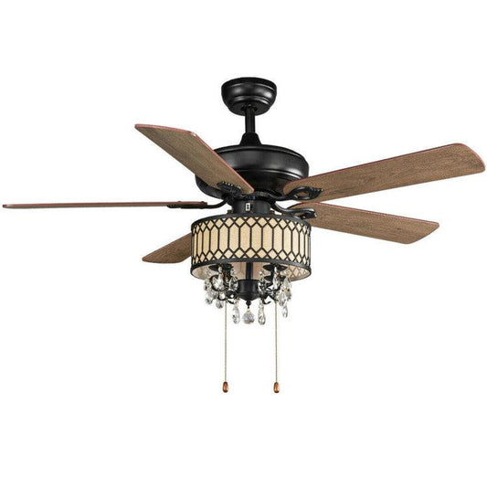 LazyLighting™ 52 Inch Crystal Ceiling Fan Lamp with 5 Reversible Blades