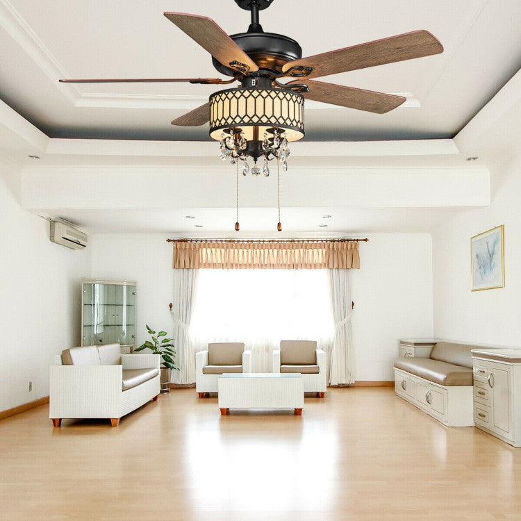 LazyLighting™ 52 Inch Crystal Ceiling Fan Lamp with 5 Reversible Blades - Lazy Pro
